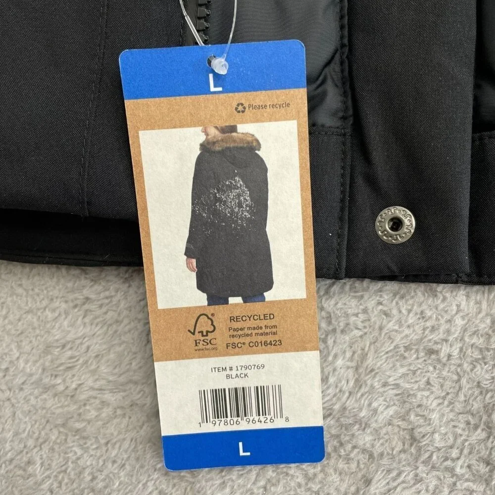 Eddie Bauer Women's L Down 650 Fill Long Parka Coat  Faux Fur Hood Black JCK195